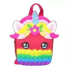 Mochila Roja Pop It Antiestres,unicornio Arcoiris 29x18 Cm