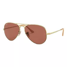 Óculos De Sol Polarizados Ray-ban Aviator Rb3689 Standard Armação De Metal Cor Polished Gold, Lente Purple De Cristal Clássica, Haste Polished Gold De Metal