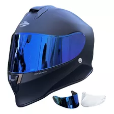 Capacete Moto Masculinos Femininos Preto Fosco Viseira Azul