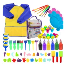 Set Infantil Pinceles De Esponjas + Túnica + Pinturas El Rey