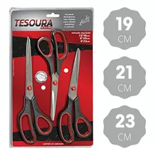 Kit 3x Tesoura Aço Inox Escola Costura Multiuso 3 Tamanhos