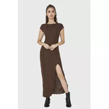 Maxi Vestido Tajo Y Costuras Café Nicopoly