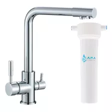 Purificador De Agua Bajo Mesada Con Canilla 3 Vías Amatuagua Color Monocomando Cromado Recto Acero