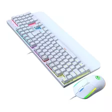 Kit Teclado E Mouse Mecânico Abnt2 Gamer Switch Blue Bk-03 Cor Do Mouse Branco Cor Do Teclado Branco