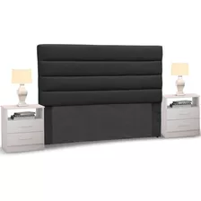 Cabeceira Cama Box Casal 140cm Greta Suede Preto C/ 2 Criados