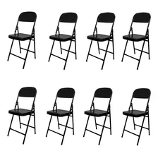 Kit 8 Cadeiras Para Bar Casa Dobrável Resistente Aço Preto