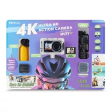 Kit Camara De Acción Ultra Hd Vivitar 4k Y Accesorios 21 Pzs Color Negro