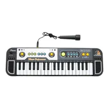 Piano Teclado Infantil Microfone Cantar Brinquedo Musical Cor Preto Pilhas