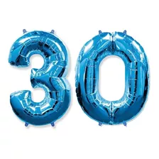 Balão Metalizado Número 30 Azul - 1 Metro