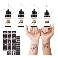 Paquete De 4 Kits De Tatuaje Temporal Marrn, Tinta Temporal