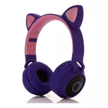 Audifonos Fashion Led Orejas De Gato Bluetooth Color Morado Color Violeta