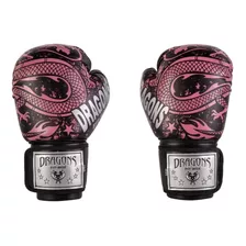 Guantes De Boxeo / Muay Thai / Kick Negros Dragones Rosa