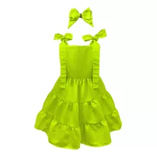 Vestido Infantil 3 Marias Menina Verde Neon Limão Festa