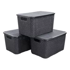 Kit 3 Caixas Organizadora Plastica Rattan 7 Litros Com Tampa