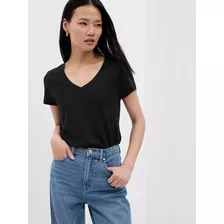 Polera Cuello V Mujer Negro Gap