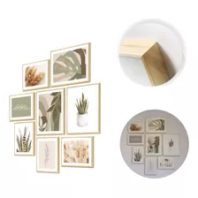 Kit De 8 Quadros Decorativos Abstrato Folhagens Boho Neutro