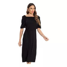 Vestido Midi Viscose Slub Prime Endless Preto