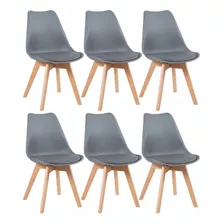 6 Cadeiras Estofada Leda Base Madeira Eames Cozinha Cores Estrutura Da Cadeira Cinza-escuro