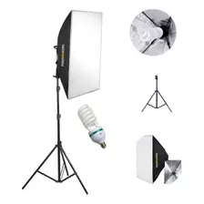 Kit Estúdio Tripé Iluminação 2mt + Softbox 50x70 + Lâmpada 135w 110v