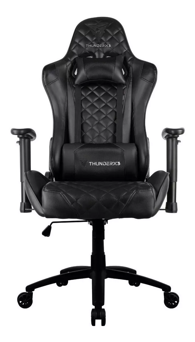 Cadeira De Escritório Thunderx3 Tgc12 Gamer Ergonômica  Black Com Estofado De Couro Sintético