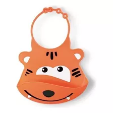 Babador De Bebê Silicone Silybib Pega Migalha Baby Multikids Cor Laranja Animais Tamanho Único