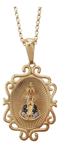 Pingente Nossa Senhora Aparecida Ouro18k Diamantes Safiras Amarelo