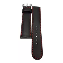 Malla Para Reloj Cuero Negro Costura Roja 20mm Nau206