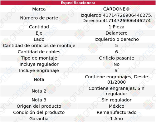 1 Motor Elevacin Ventana Del Izq O Der Qx4 00 Al 03 Reman Foto 4