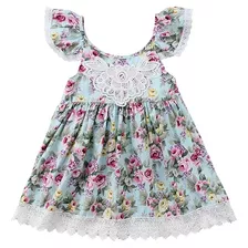 Vestido Niña Algodón Floral Con Encaje Espalda Cruzada