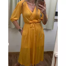 Vestido Mangas Cortas Cruzado Amarillo Talle M/l