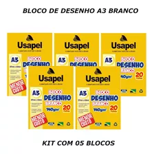 Bloco Para Desenho A3 Branco 140g Kit 05 Unidades Com 20f