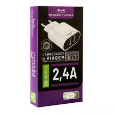 Carregador C/2saídas Usb +01cabo Maketech C/1ano De Garantia