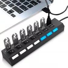 Multipuertos Usb 2.0 Interruptor Individual Led 7 Puertos 