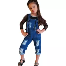Jardineira Macaquinho Infantil Juvenil Jeans Moda Premium 