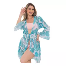 Kimono Cardigã Vestido Floral Saída Praia Chic Luxo Verão