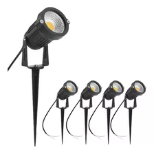 Kit 4 Luminária Espeto Jardim Cob Led 7w Branco Quente