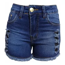 Short Jeans Feminino Cintura Alta Destroyed Desfiado Plus