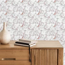 Papel De Parede Vinílico Quarto Marmorizado Rosa Branco 12m