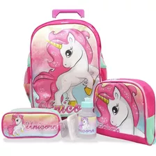 Kit Mochila Escolar Infantil Rodinhas Unicórnio Fantasy F1