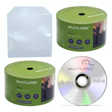 200 Midia Dvd-r Virgem Multilaser 4,7gb Com Logo+200 Envelopes De Plástico Transparente 12,5x12,5cm