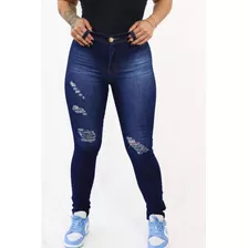 Calça Skinny Navalhada Justa Em Jeans Azul Escuro Feminino