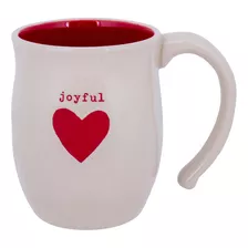 Demdaco Joyful Red Heart Cream Taza De Navidad De Gres De 16
