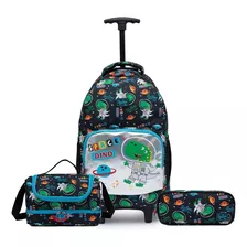 Kit Mochila De Rodinha Infantil Dino Space Lancheira Estojo