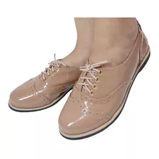 Sapato Oxford Feminino Nude Verniz Frete Gratis