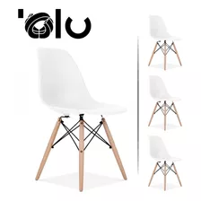 Sillas Eames Kit 4pz Para Cocina Minimalista Moderna Olu Color De La Estructura De La Silla Madera Color Del Asiento Blanco Diseño De La Tela Polopropileno