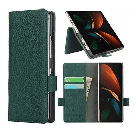Frolan Galaxy Z Fold 2 Case Wallet Cuero Genuino, Con Soport