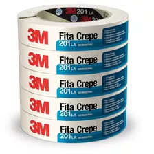 Kit Com 5 Fita Crepe Industrial 24mm X 50m 201la 3m Cor Bege Liso