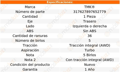 1- Maza Trasera Izq/der Sin Abs Volvo S40 L5 2.5l 05/08 Tmk Foto 2