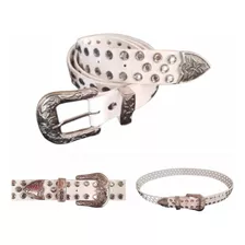 Cinto Cinturon Texano Cuero Strass Belt Blanco Country