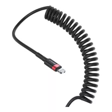 Cabo Espiral Rápido Veicular Reforçado Para iPhone 160cm Cor Preto